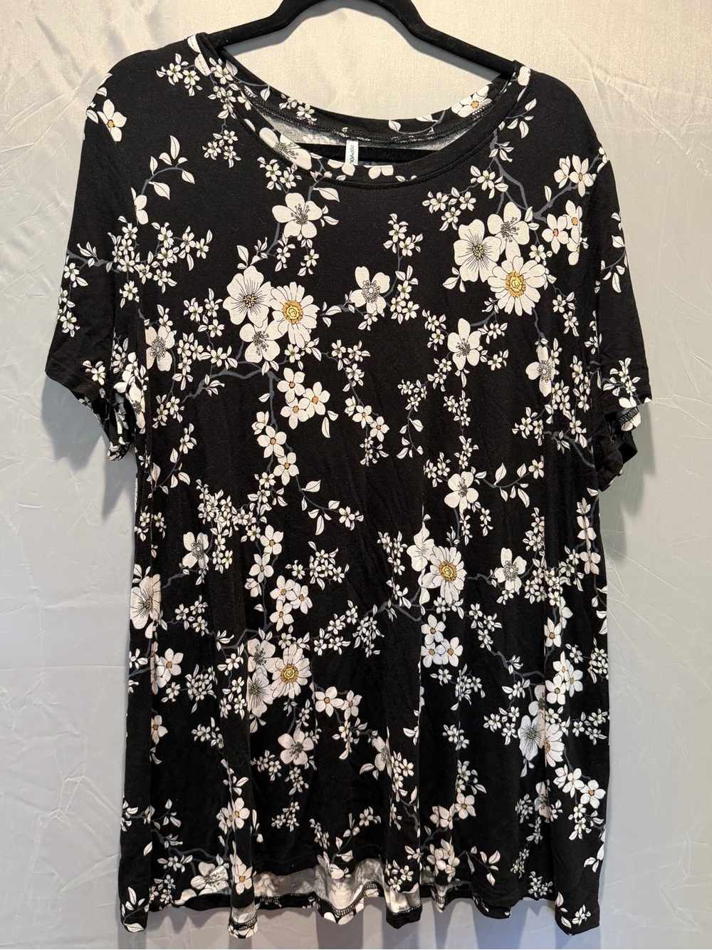 POPYOUNG 2XL Black Floral Swing Tunic Top Short Sleeve